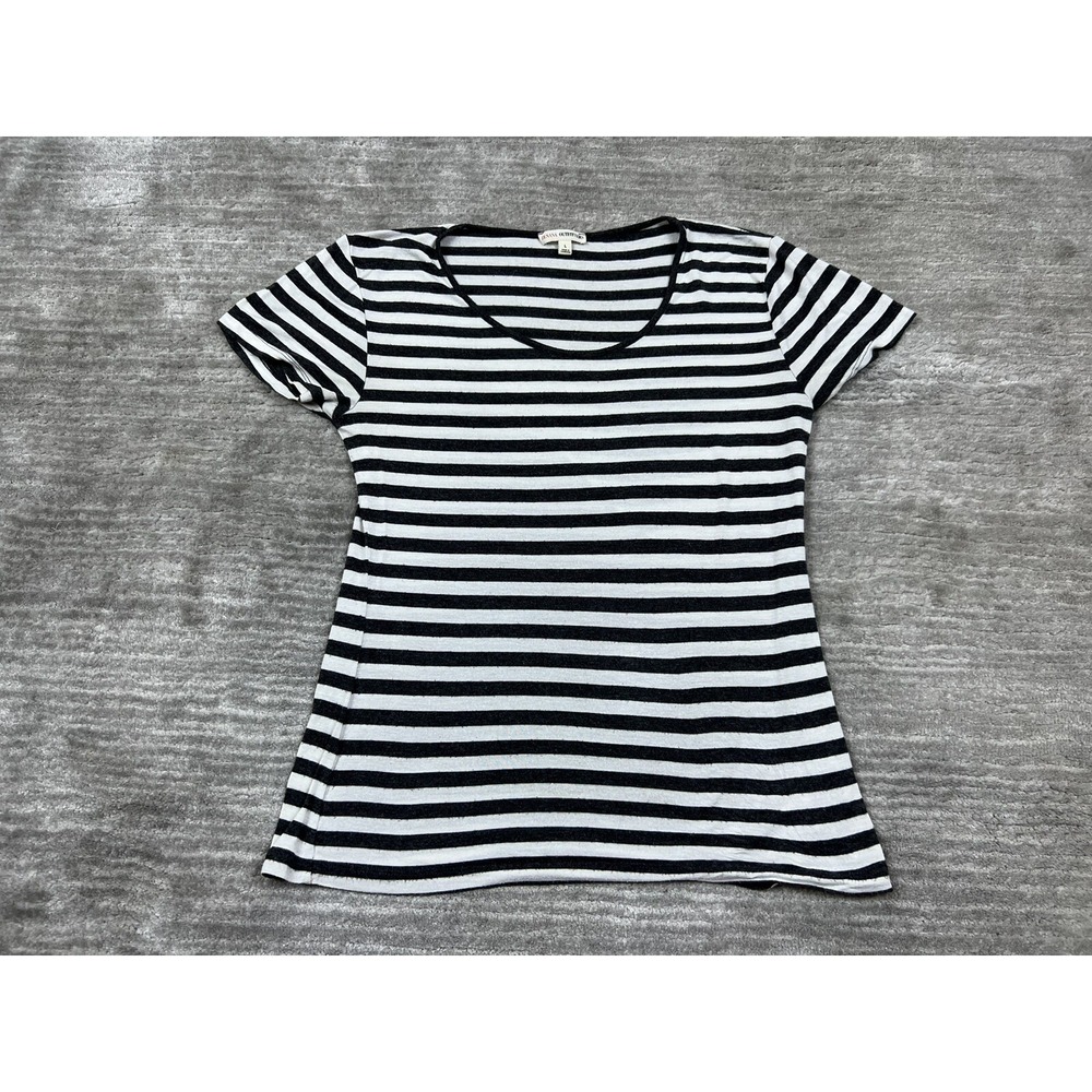 Zenana Outfitters Womens Top Large White Black Striped Short Sleeve Stretch